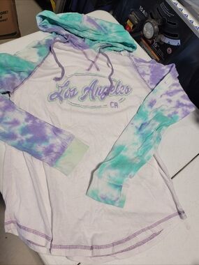 Los Angeles Tie-Dye Long Sleeve Hoodie Tee - Lavender & Aqua